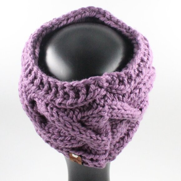 Handmade Hand Knit Chunky Cable Knit Acrylic Grape Purple Ear Warmer Headband - Picture 2 of 7